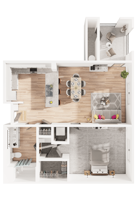 Floor plan for 1 bed, 1 bath, 762 sqft